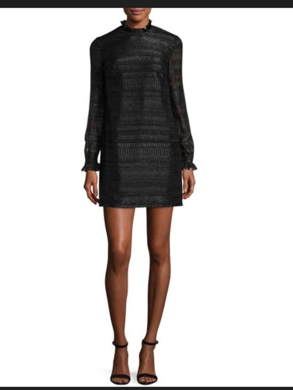 Markus Lupfer Black Cityscape Carrie Textured Long-Sleeve Mini Dress